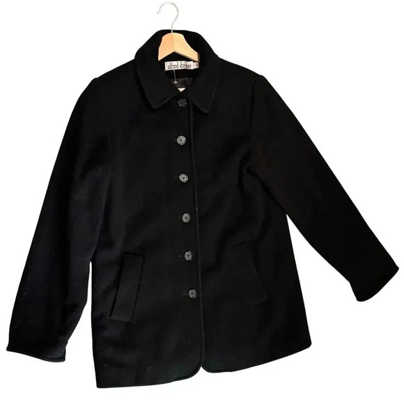 Vintage Made in USA 100% Wool Black Button Front Pea Coat Twee Alfred Dunner 10 - Picture 1 of 8